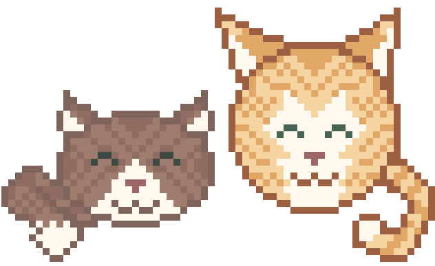 A pair of pixel art cats, a brown tabby and an orange tabby